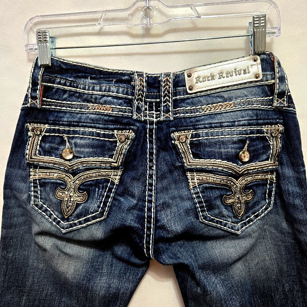 ROCK REVIVAL WOMEN'S ELEANOR BOOT JEANS  SIZE 27 Embellished Distressed #950